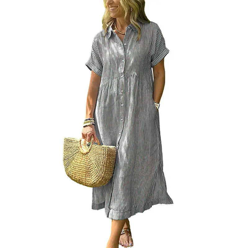 loose midi shirt dress Women Cotton Printed 3/4 Sleeve Midi Shirt Dress Casual Loose Sundress Tunic Top