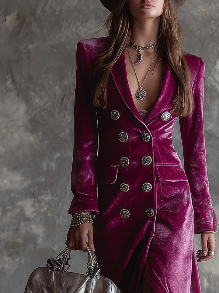 Purple Button-Down Blazer Maxi Dress