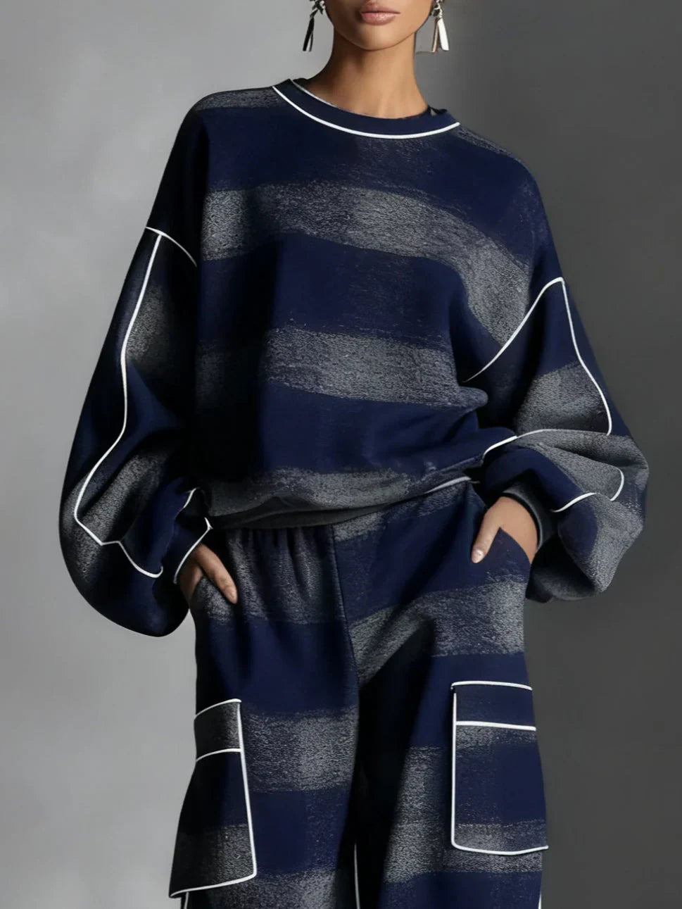 Black & Grey Plaid Sweatshirt & Casual Pants Set